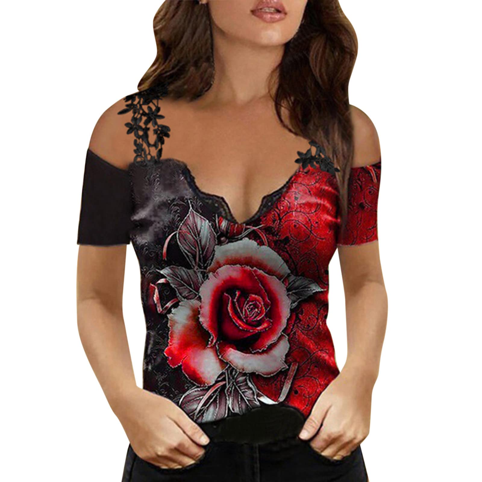 Women's Lace Printed Off-Shoulder Tank Tops - Sexy Casual Cami Blouses for Beach, Summer & Everyday Wear
