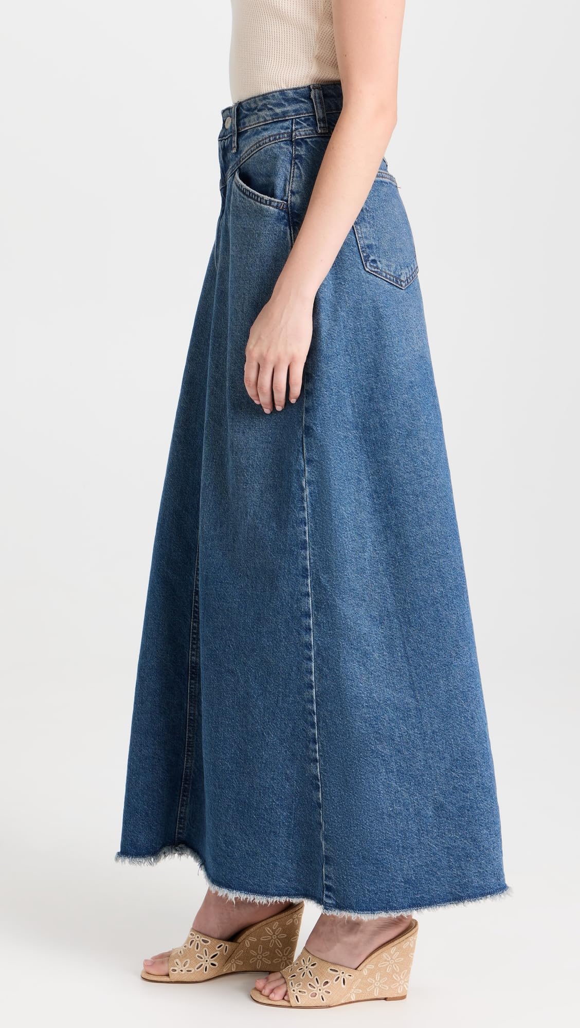 Free Women's Come As You Are Denim Maxi Skirt - Boho Chic Long Denim Skirt for Women, High Waisted A-Line Maxi Skirt with Side Slits - Perfect for Music Festivals, Beach Vacations & Casual Outings