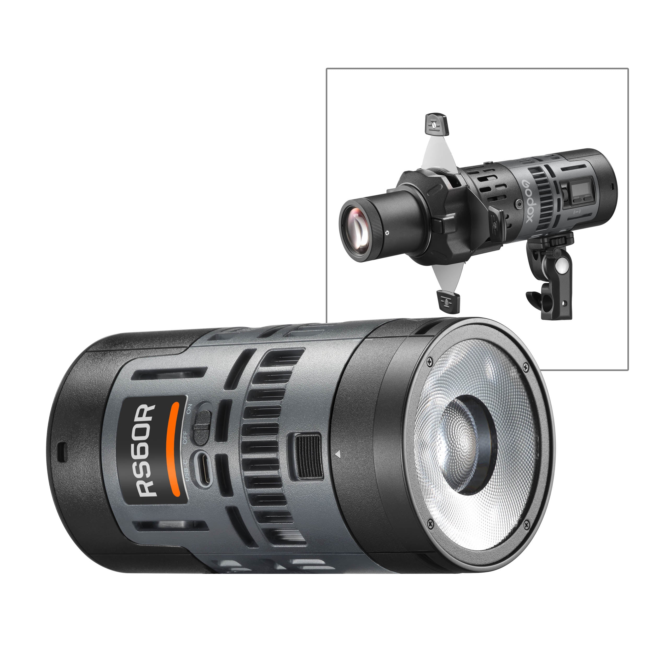 RS60R Ultra Compact RGB LED Video Light with SP36K Projection Attachment - 1000K Full Color Studio Lighting Kit for YouTube, TikTok & Photography