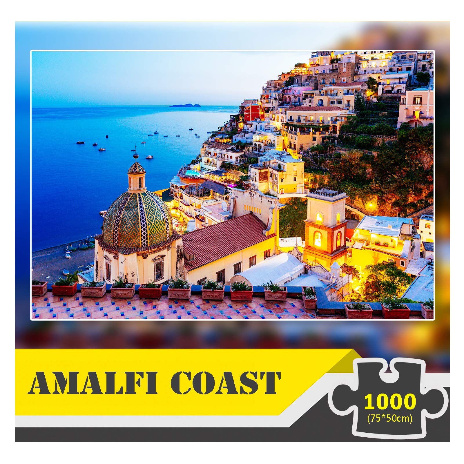 1000 Piece Jigsaw Puzzle for Adults - Dreamy Positano Twilight Sea Landscape Art, 29.5