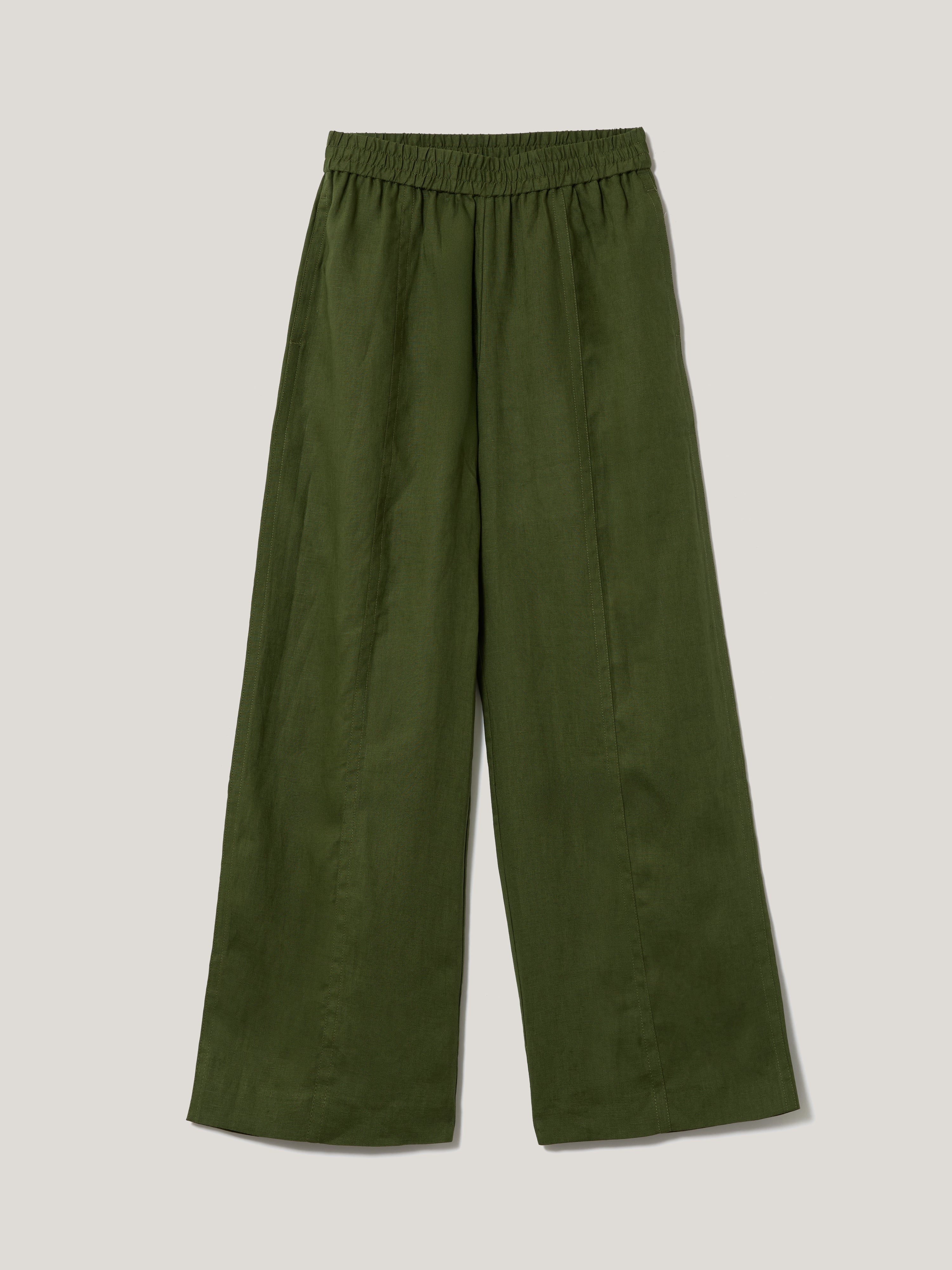 Linen Wide Leg Pants for Women - Comfortable & Stylish Green High Waisted Trousers - Perfect for Summer, Office Wear & Casual Outfits