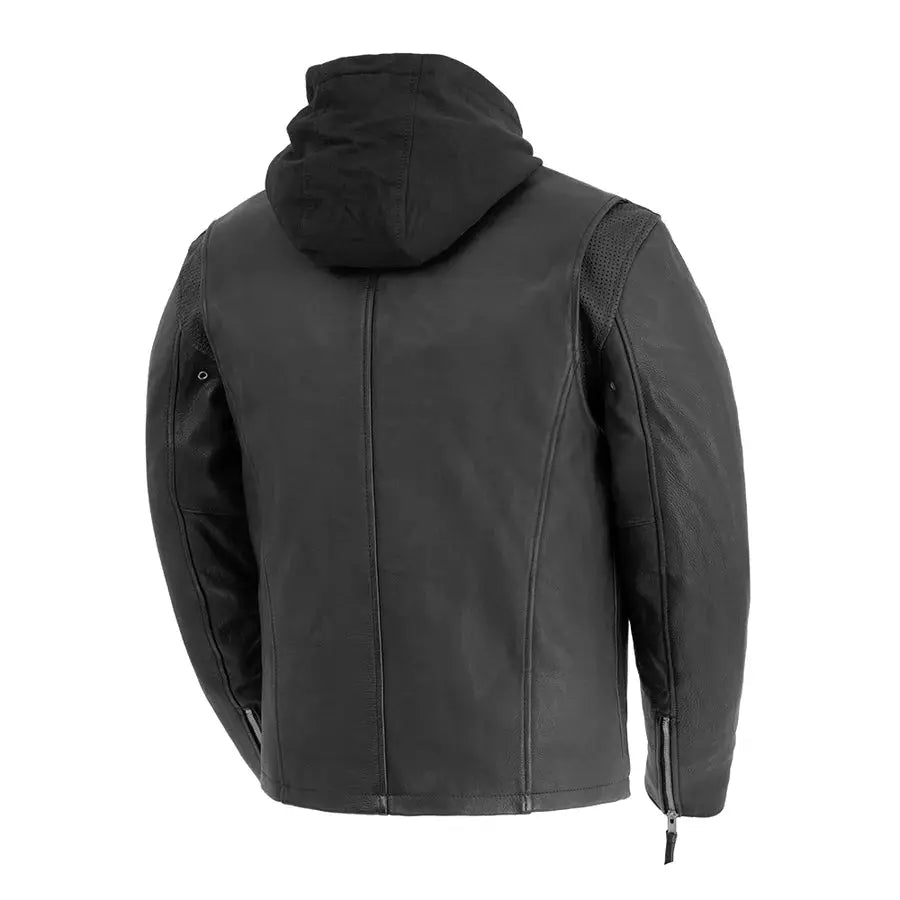 Open Road Men's Hooded Leather Motorcycle Jacket - Premium Biker Jacket for Riding & Streetwear Fashion