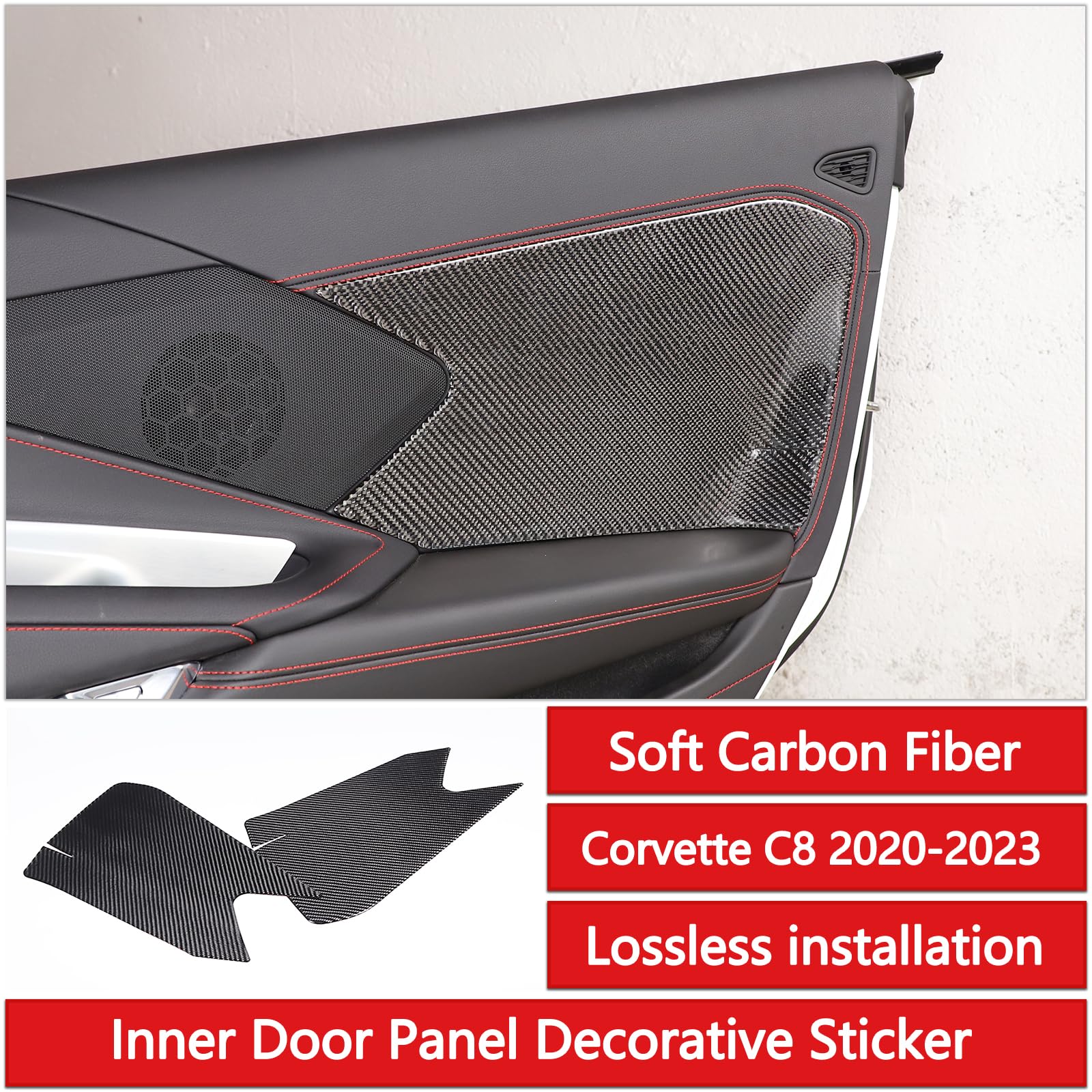 Premium Soft Carbon Fiber Inner Door Panel Cover Trim 2PCS - Compatible with Corvette C8 Stingray 2020-2023 - Black Carbon Decorative Sticker & Molding Accessories - Enhance Interior Style & Protect Door Panels from Scratches