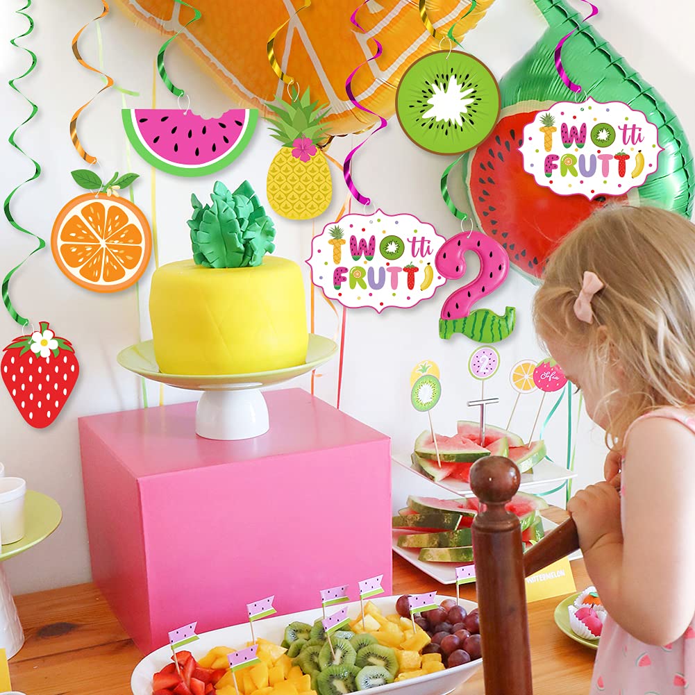 Twotti Frutti Birthday Decorations Set - Tropical Fruit Themed Party Supplies with Pineapple, Watermelon, Strawberry & Orange Hanging Swirls | Perfect for 2nd Birthday Parties, Summer Celebrations & Tropical Theme Events