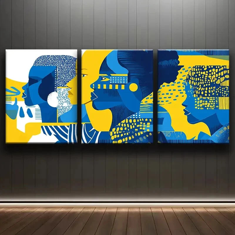 3-Piece Blue People Drawing Wall Art Set - Framed Canvas 40x60cm | High Quality Print | 100% Australian Made | Ready to Hang | Perfect for Living Room, Bedroom & Office Decor