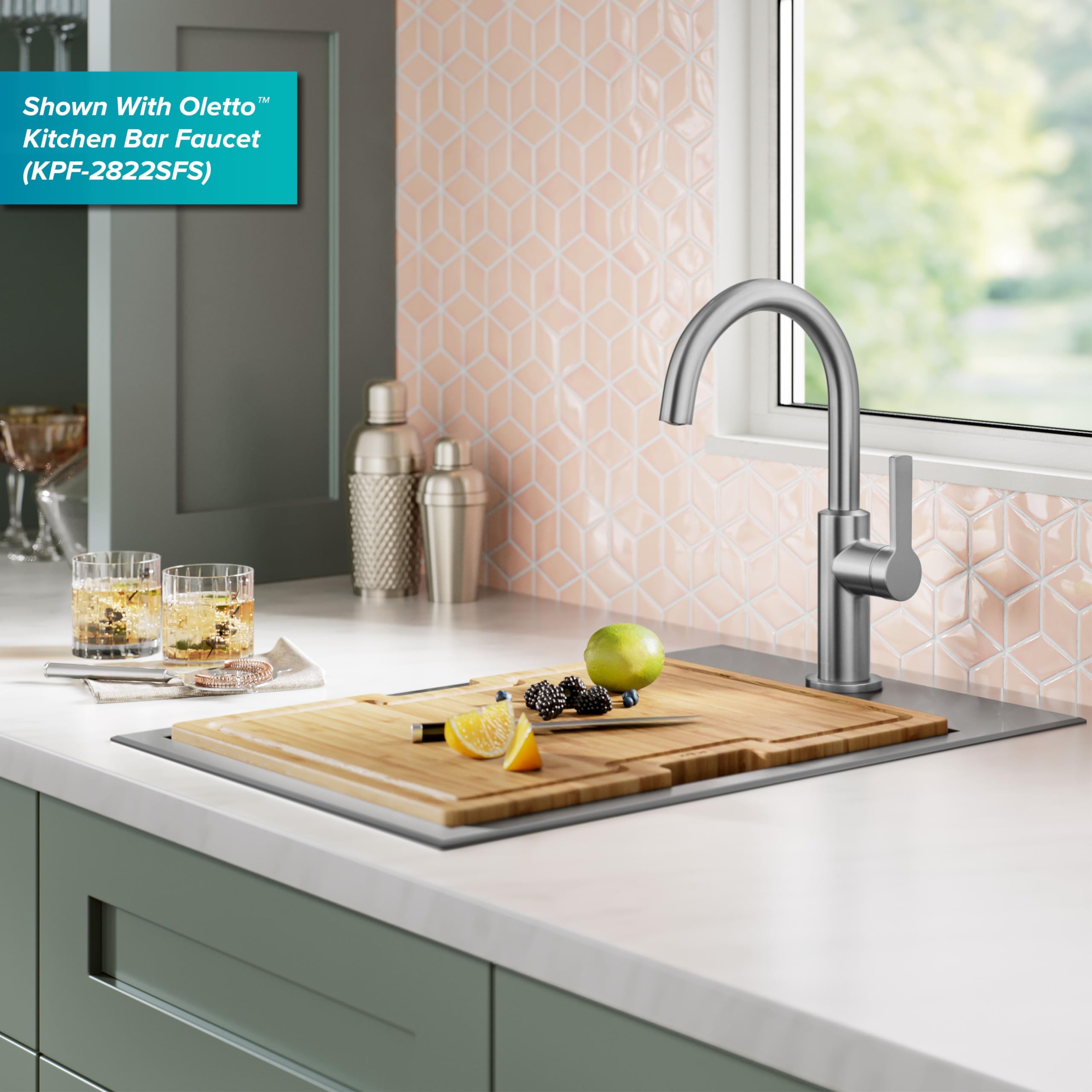 KRAUS Kore 15-Inch Drop-In/Top Mount Stainless Steel Kitchen Sink - 16 Gauge Single Bowl Bar Prep Sink with Accessories (Model KWT311-15) - Perfect for Small Kitchens, Bars & Food Prep Stations