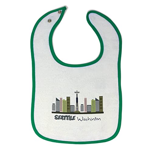 Seattle Skyline Baby Bibs & Burp Cloths Set - Soft Cotton Drool Bibs for Toddlers & Infants (White & Green City Silhouette Design) - Perfect for Feeding, Messy Play & Photo Shoots