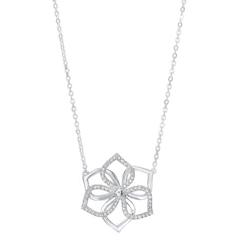 1/5ctw Sterling Silver Diamond Hibiscus Flower Pendant Necklace - Perfect for Beach Vacations, Summer Parties & Tropical-Themed Gifts