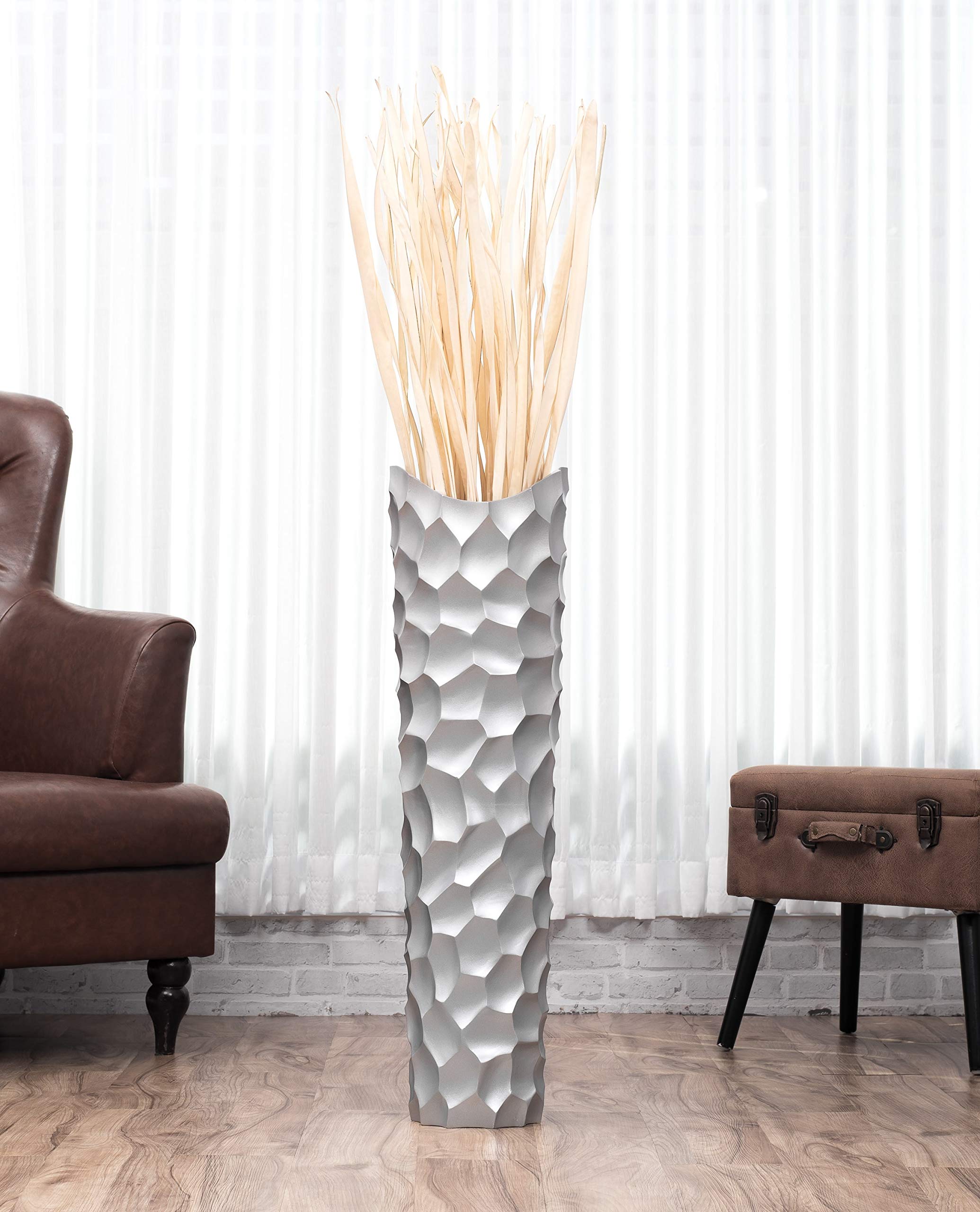 Leewadee 36 Inch Large Silver Floor Vase - Wooden Farmhouse Decor for Flowers, Fake Plants & Pampas Grass | Perfect for Living Room, Entryway & Wedding Centerpieces