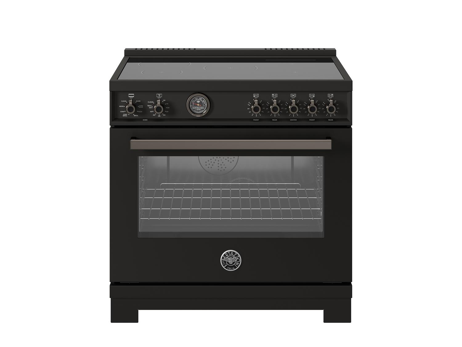 Bertazzoni PRO365ICFEPCAT 36 Inch Induction Range with 5 Heating Zones & Cast Iron Griddle - Electric Self-Cleaning Oven in Carbonio Finish - Perfect for Professional Kitchens & Modern Home Chefs