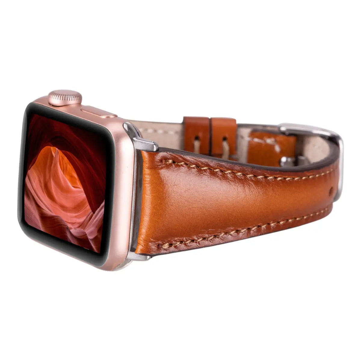Premium Burnished Tan Leather Slim Apple Watch Band - Stylish & Comfortable for Everyday Wear, Workouts & Business Meetings
