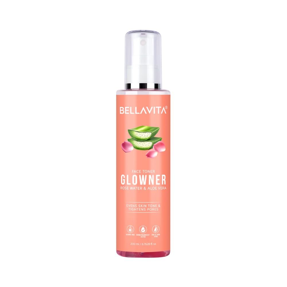Bella Vita Organic Glowner Face Toner - Alcohol-Free Rose Water Toner (200ml) for Pore Minimizing & Skin Tightening | Natural Toner Spray for Glowing Skin | Suitable for All Skin Types | Perfect for Daily Skincare Routine & Post-Workout Refreshment