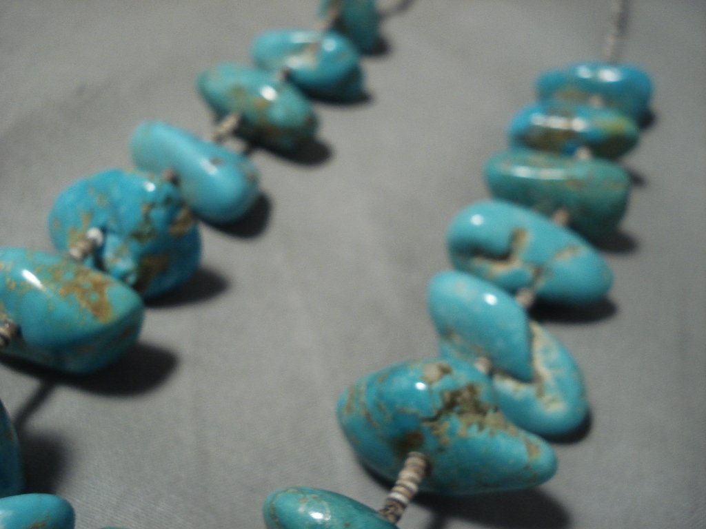 132 Grams Monster Chunk Royston Turquoise Vintage Navajo Native American Heishi Beaded Necklace - Handmade Southwest Jewelry for Boho Fashion & Spiritual Healing