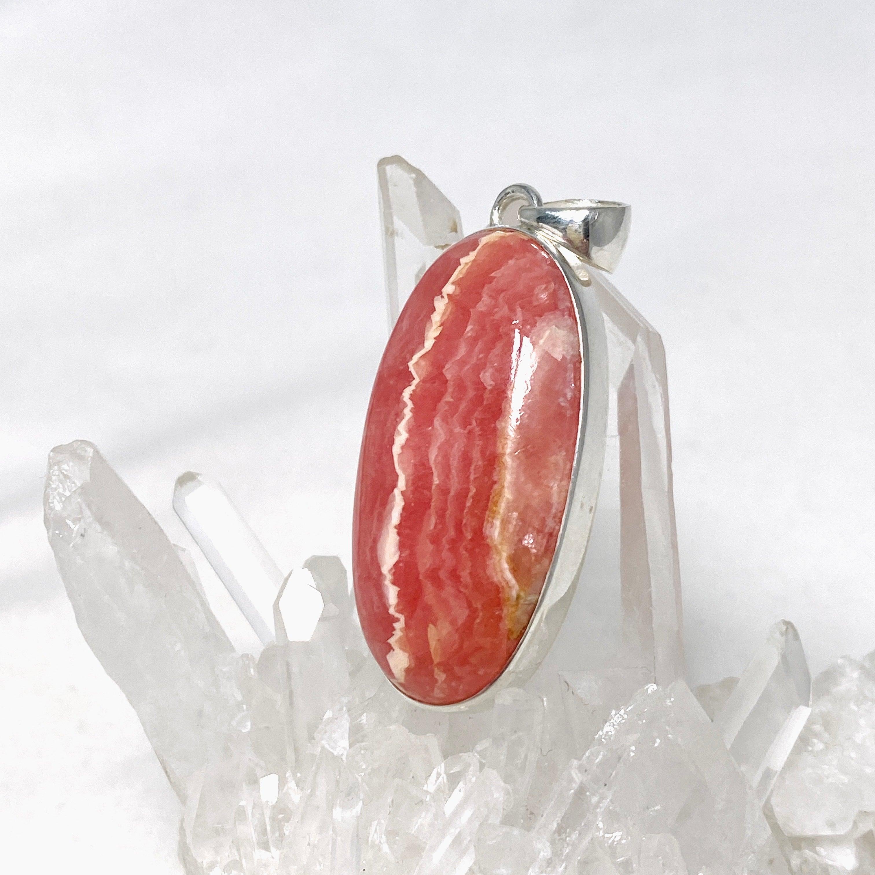 Natural Rhodochrosite Oval Pendant Necklace KPGJ4319 - Elegant Gemstone Jewelry for Women, Perfect for Gifts & Special Occasions