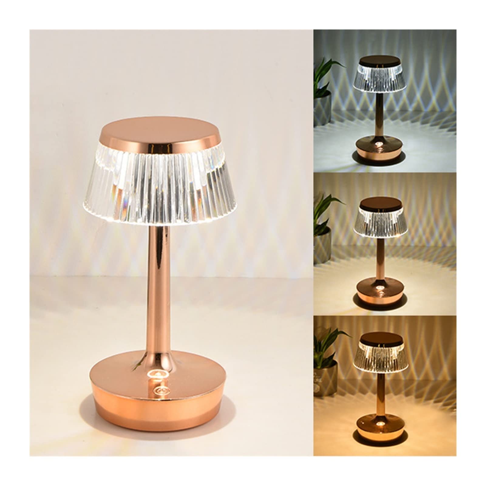 TOMYEUS Mushroom Crystal Table Lamp - USB Touch Night Light with Rose Gold Lampshade, Bedside Nightstand Lamp for Bedroom, Desk Lamp with Warm White LED for Cozy Atmosphere - Perfect for Reading, Relaxing & Decor