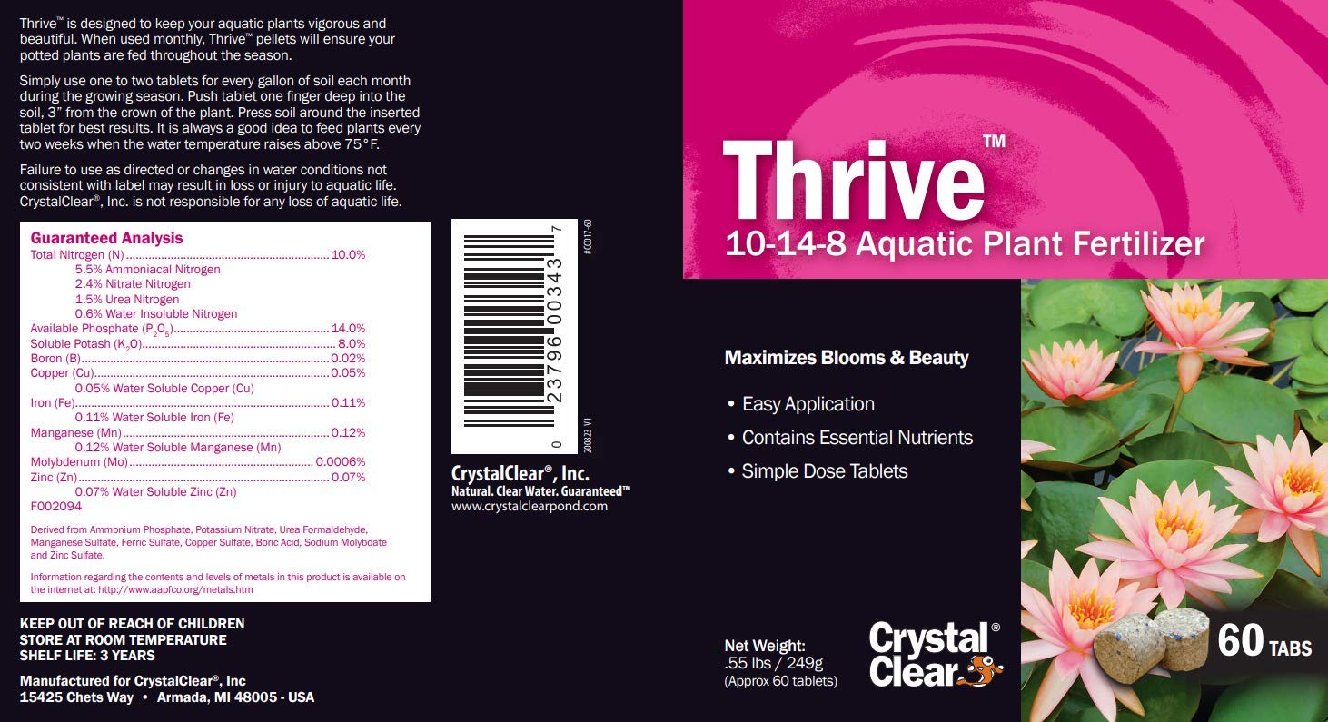 CrystalClear Thrive Aquatic Pond Plant Food - Fish Safe Water Garden Fertilizer for Lily & Lotus Flower Bloom & Root Growth - 60 Tablets | Ideal for Ponds, Water Gardens & Aquatic Plant Care