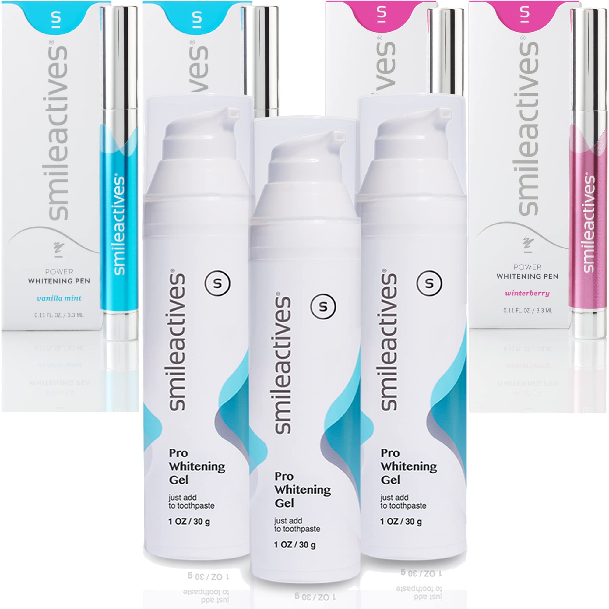 Smileactives 7-Piece Teeth Whitening Kit with Whitening Gel & Pens - 1oz Whitening Gel for Toothpaste + 4 Whitening Pens (2 Vanilla Mint + 2 Winterberry) - Professional At-Home Teeth Whitening Solution for Brighter Smile