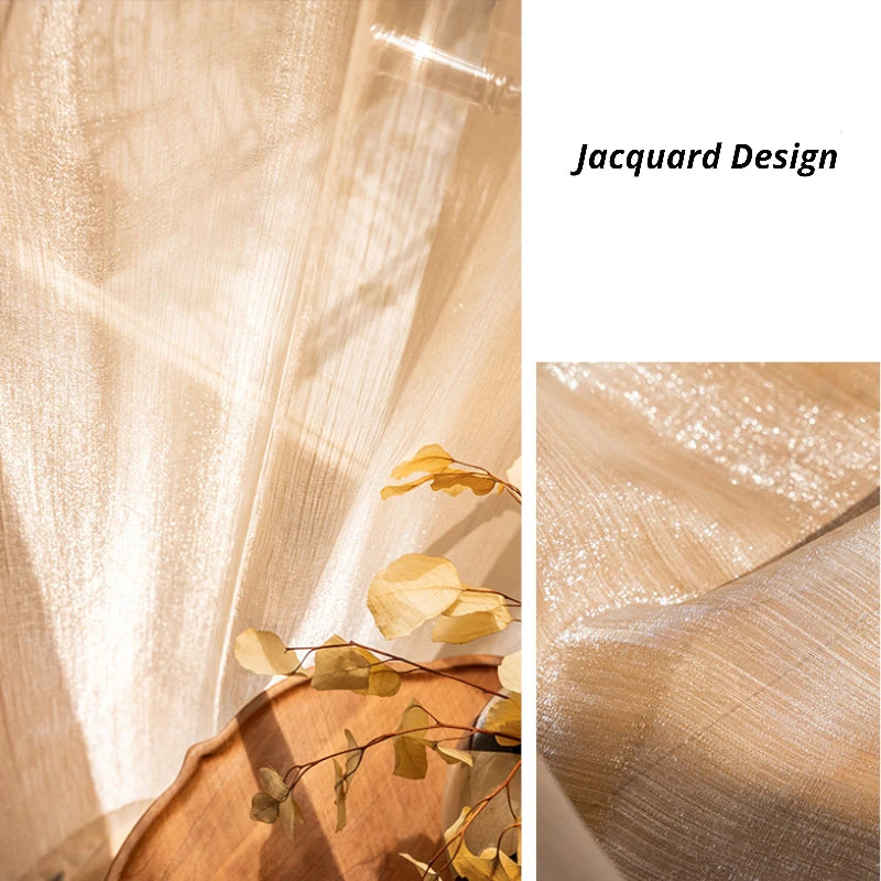 Lillian Gold Gauze Jacquard Sheer Custom Curtains for Living Room & Bedroom - Elegant Window Drapes with Light Filtering Design