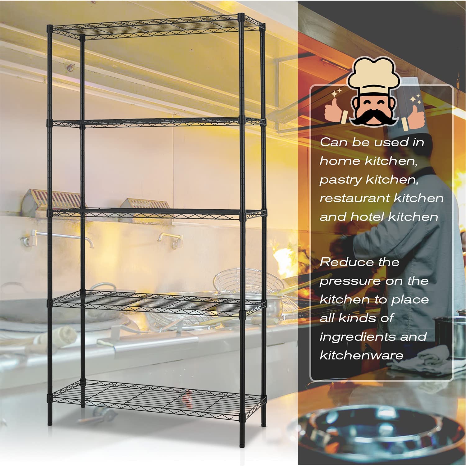 Heavy Duty 5-Tier Metal Storage Shelf - Adjustable NSF Commercial Shelving Unit for Laundry, Bathroom, Kitchen, Garage & Pantry Organization (14