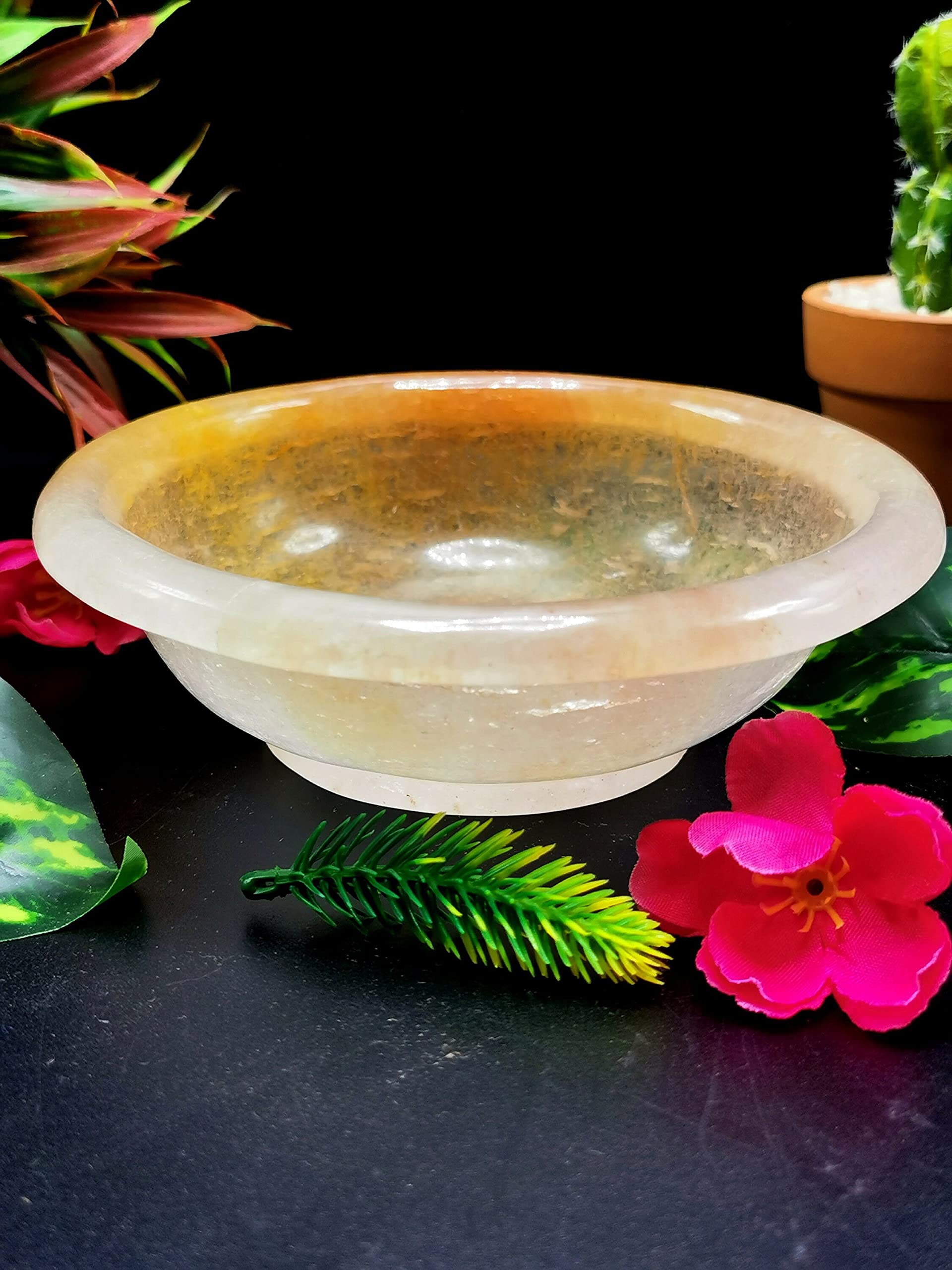 Hand Carved Red Quartz Decorative Bowl - 6 Inch Elegant Serving Dish (340g/0.75lb) - Perfect for Home Decor, Gift Giving & Table Centerpieces