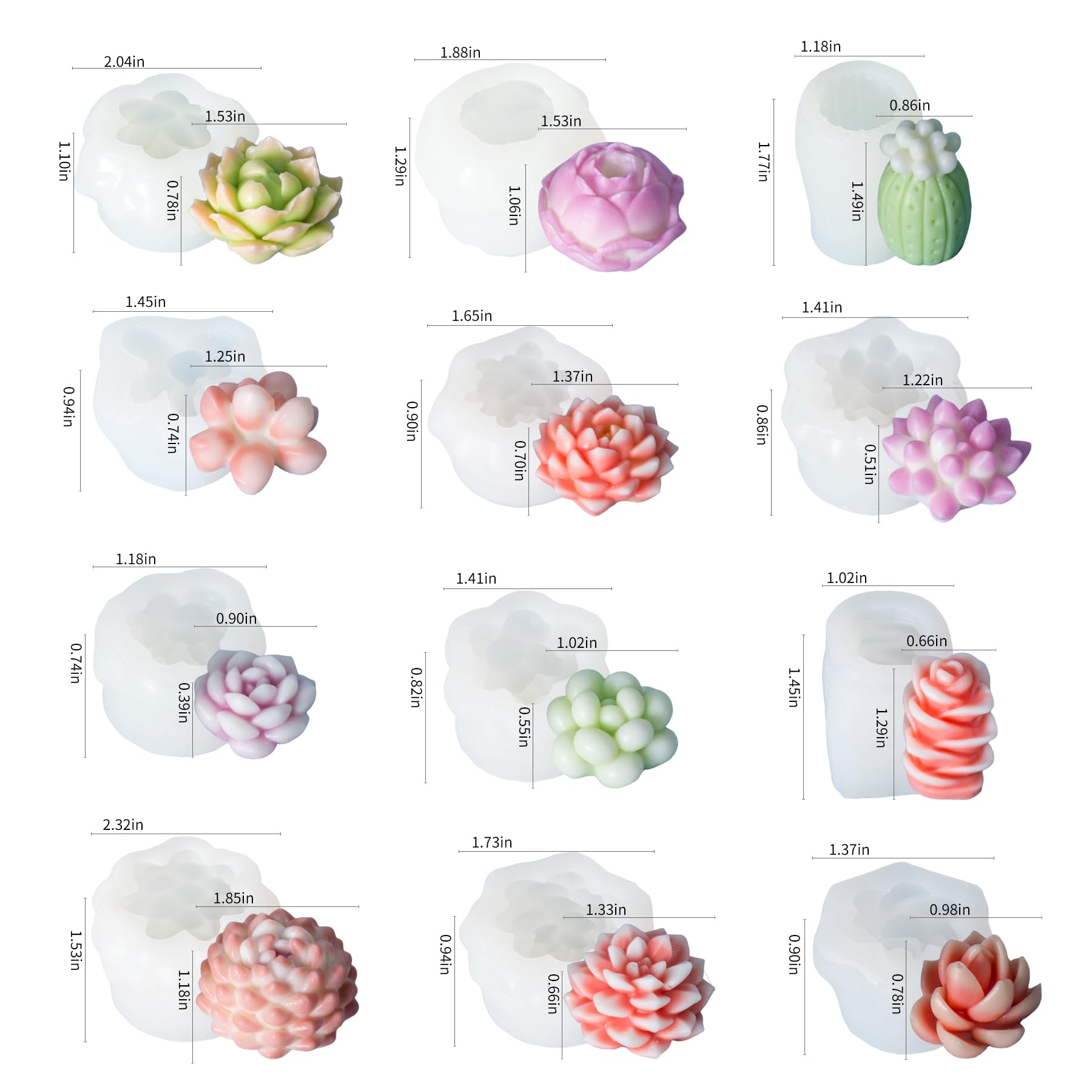 12PCS Succulent Flower Candle Molds - Silicone Epoxy Resin Wax Molds for DIY Candle Making, Christmas Gifts, Home Decor - Perfect for Wedding, Party, and Holiday Decoration
