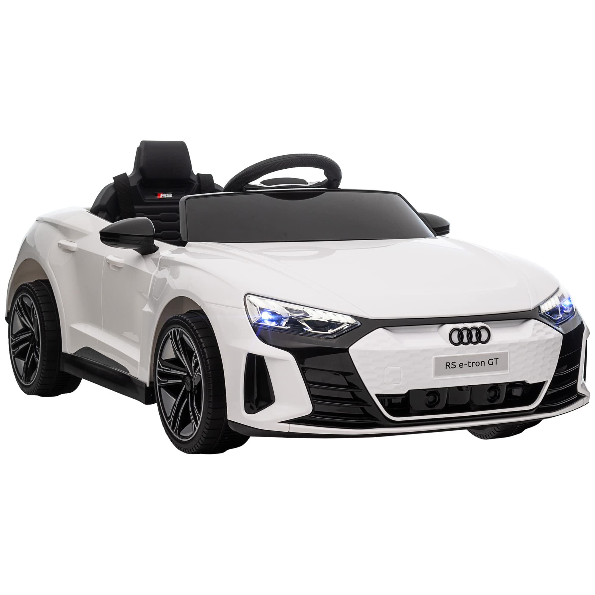HOMCOM Electric Ride-On Car for Kids 3+ Years, Audi RS e-Tron GT 12V Battery-Powered Ride-On Toy with Remote Control, LED Headlights, Horn, USB Music & Door Opening, 3-5 km/h, White - Perfect for Outdoor Play, Birthday Gifts & Family Fun