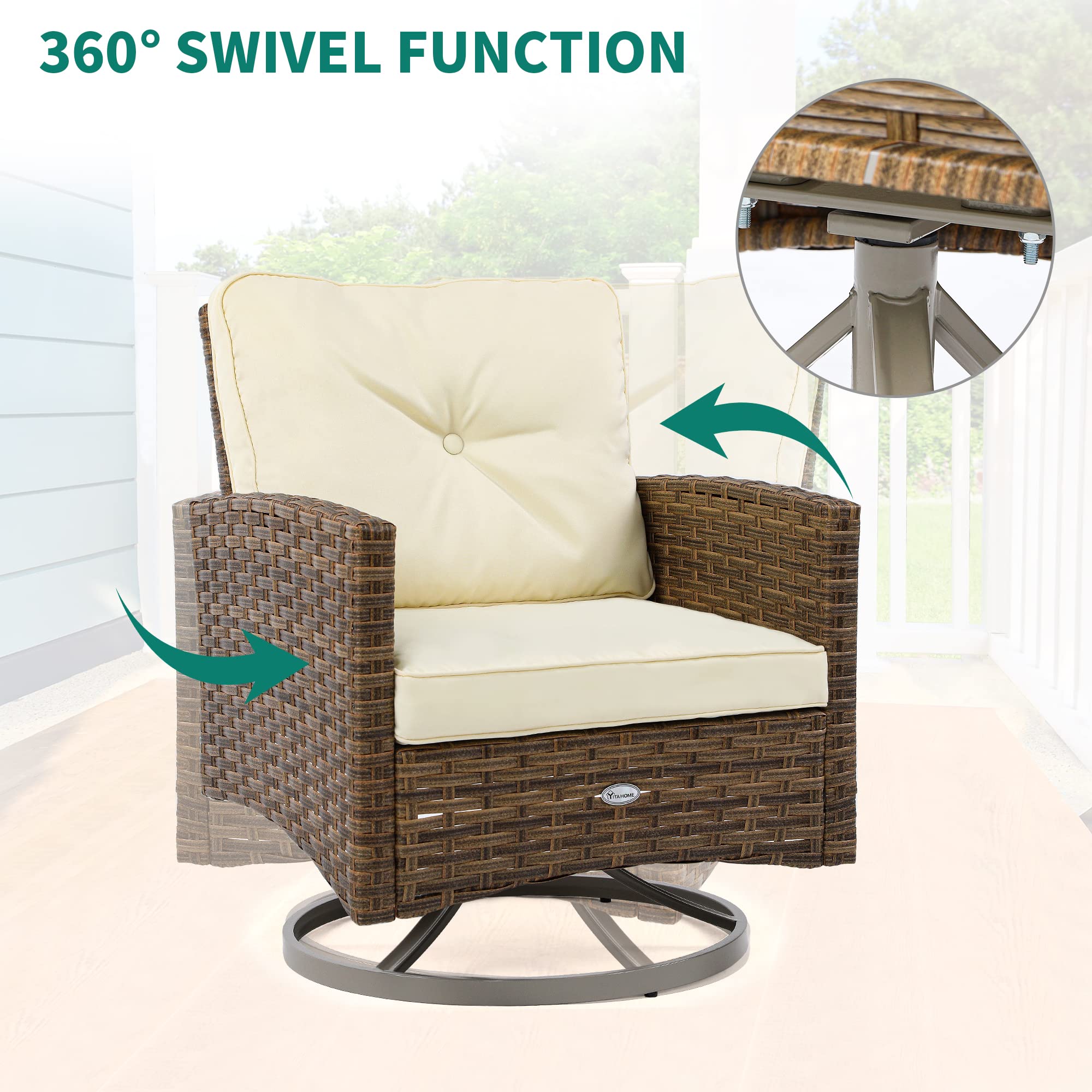 YITAHOME 3-Piece Outdoor Patio Furniture Set - Wicker Rocking Chairs with Cushions & Side Table - Tan Rattan Conversation Bistro Set for Garden, Backyard, Balcony - Perfect for Relaxing, Entertaining & Enjoying Coffee Outdoors