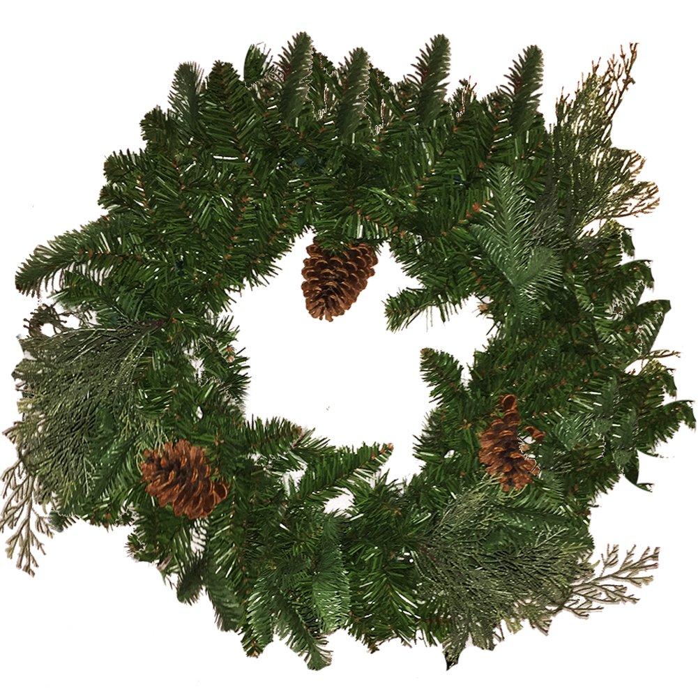 24 Inch Pre-Lit Christmas Wreath with 35 LED Lights - Battery Operated with Timer - Perfect for Front Door Decor, Holiday Parties & Festive Home Decorations