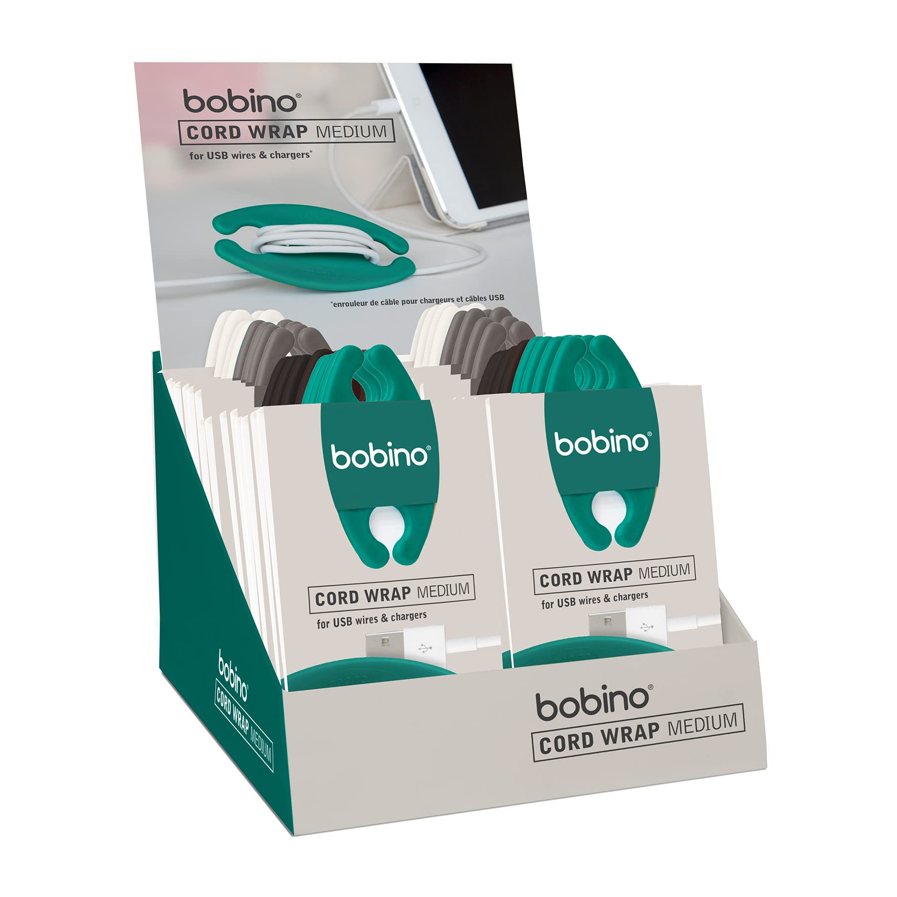Bobino Cord Wrap & Organizer - 3 Pack Medium Cable Management for Desk Accessories | Under Desk Wire Holder & Cord Ties | Perfect for Home Office, Gaming Setup & Workspace Organization