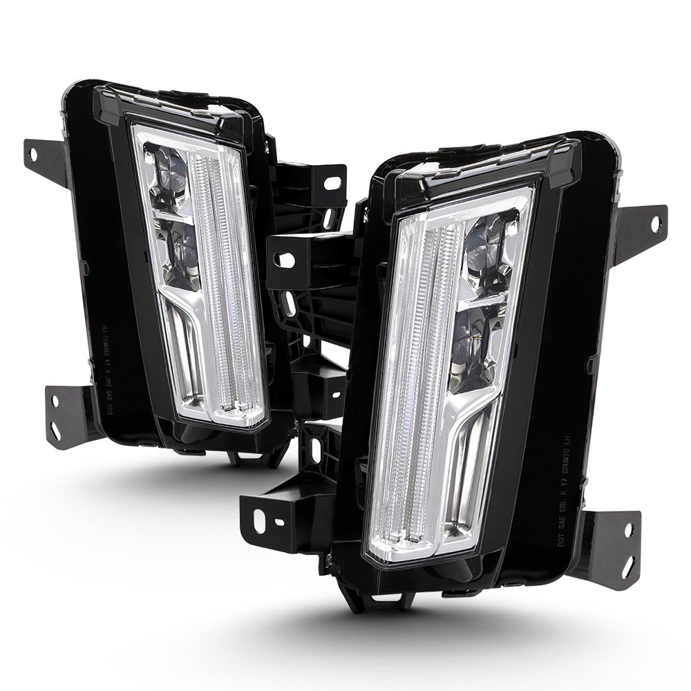 AKKON Full LED Daytime Running Lights & Fog Lights for 2017-2019 Cadillac XT5 - Chrome Housing with Clear Lens (Complete Set) - Upgrade Your Car's Style & Visibility for Night Driving & Foggy Conditions