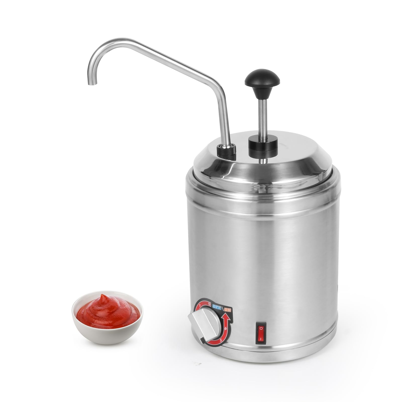 Electric Hot Fudge Dispenser with Temperature Control - 2.6QT Round Stainless Steel Nacho Cheese Warmer with Pump - Commercial Cheese Melting Station for Buffets, Bakeries & Restaurants (110V/200W) - Perfect for Chocolate Fountain, Dessert Bars & Catering Events