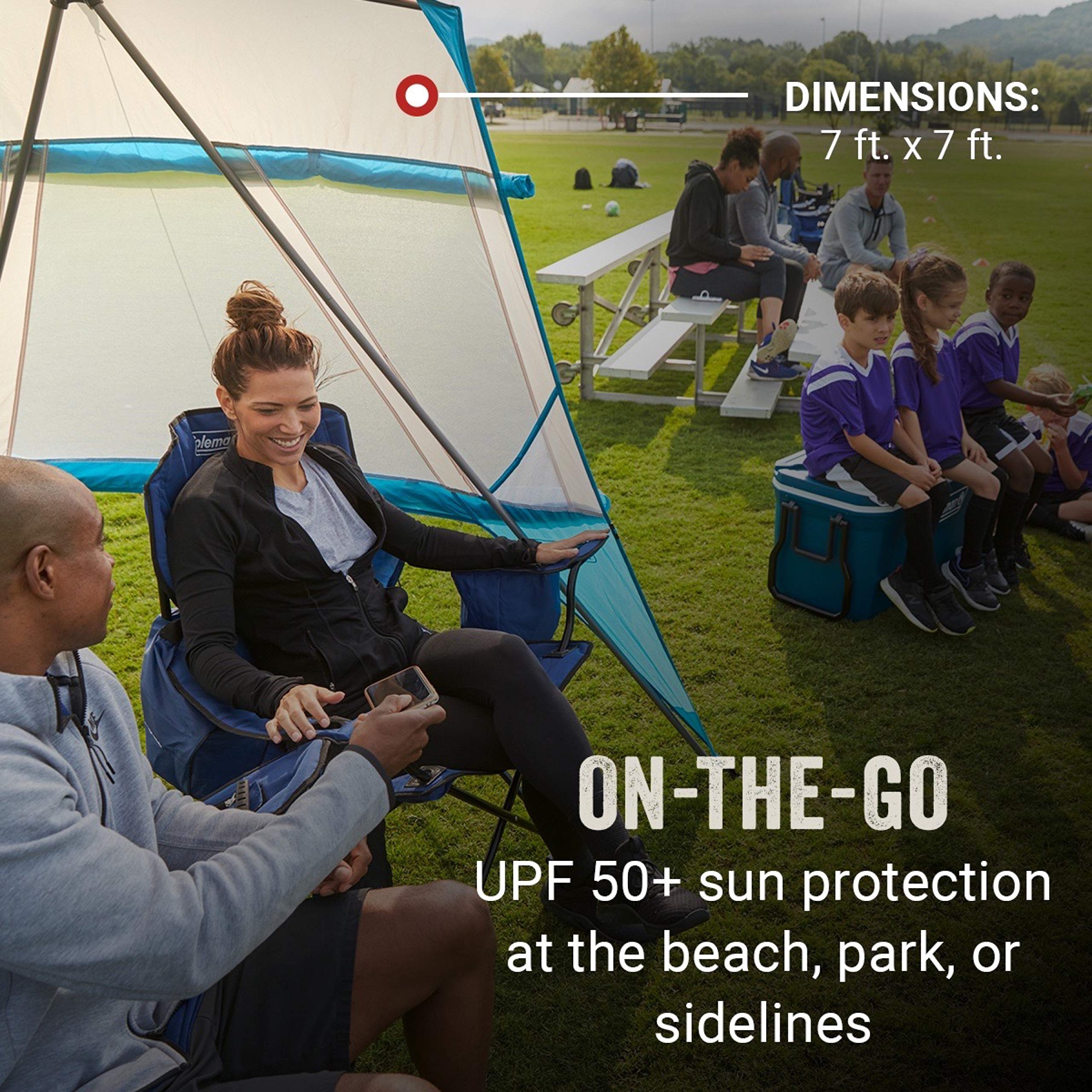 Coleman Backpack Sun Shelter - Portable 7x7ft Canopy Tent with Easy Setup, Lightweight Shade Tent for Beach, Park, Camping & Outdoor Activities | Includes Carry Bag
