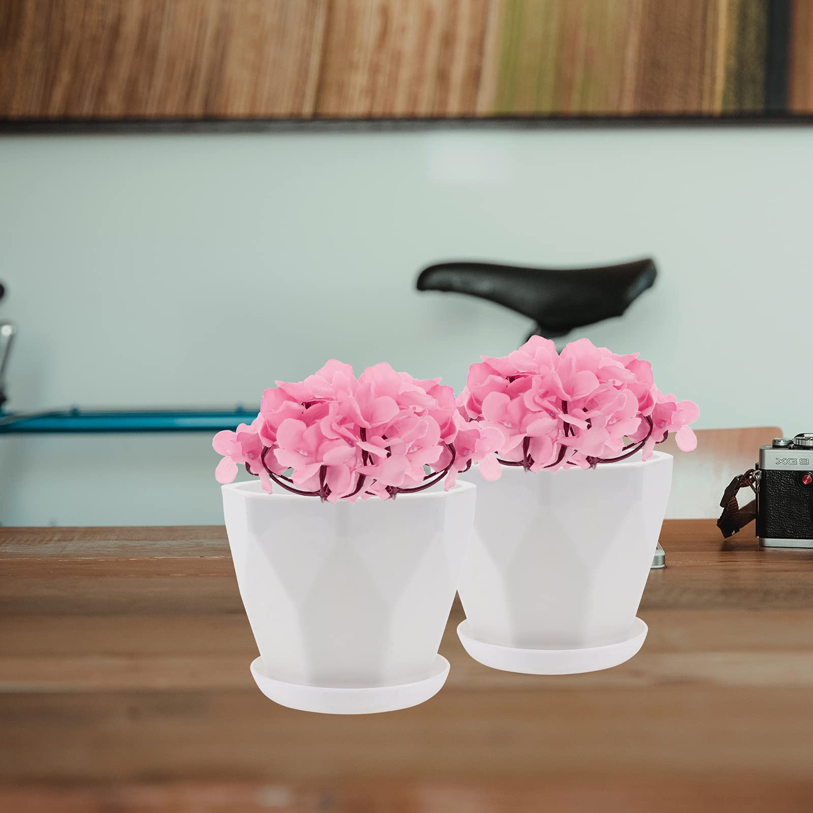2 Sets White Plastic Flower Pots - Mini Bonsai Planters for Indoor Plants, Round Cylinder Decorative Gardening Pots (Ideal for Succulents, Herbs & Small Houseplants) - Perfect for Windowsills, Desks & Home Decor
