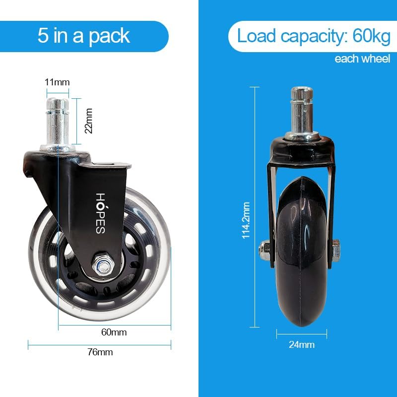 Original Rollerblade Office Chair Wheels - Heavy Duty Replacement Rubber Casters for Hardwood Floors & Carpet (Set of 5) | Perfect for Home Office, Gaming Chairs & Workspace Mobility | As Seen on CNN