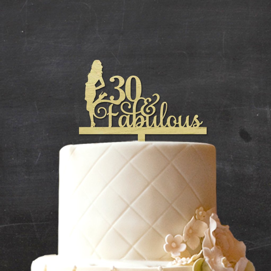 30 Fabulous Custom Birthday Cake Topper - Personalized Rustic Wooden Cake Decoration (6-7 Inches Wide) for Weddings, Anniversaries & Special Celebrations