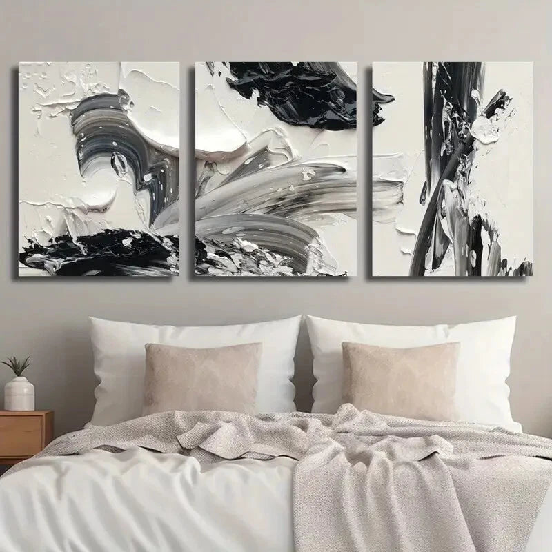 3-Piece Abstract Black and White Textured Metal Wall Art - Ready to Hang Modern Home Decor for Living Room, Bedroom, or Office