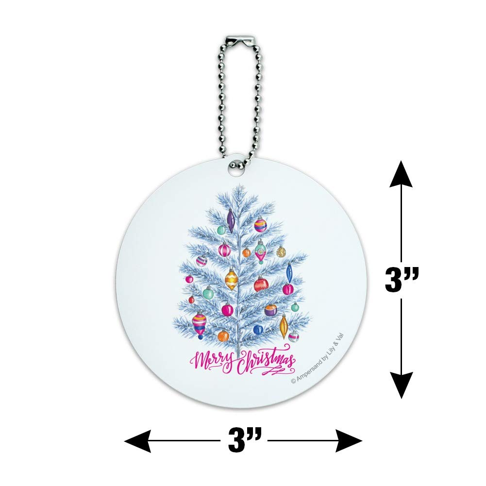 Festive Christmas Tree Luggage Tag with Ornaments - Round ID Tag for Suitcases & Carry-On Bags - Perfect for Holiday Travel & Gift Giving