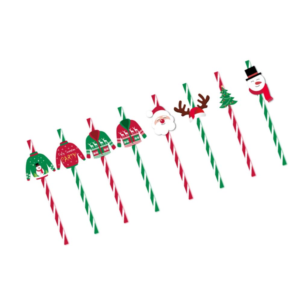 DOITOOL 36 Pcs Biodegradable Paper Straws for Christmas Party - Eco-Friendly Disposable Drinking Straws for Beverages, Cocktails, and Holiday Celebrations
