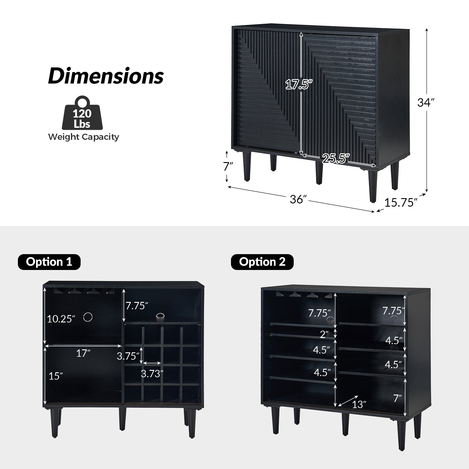 Archie 34-Inch Tall 2-Door Multifunctional Bar Cabinet with Adjustable Shelves - Modern Home Bar Storage for Living Room, Dining Room or Office (Optional Styles Available)