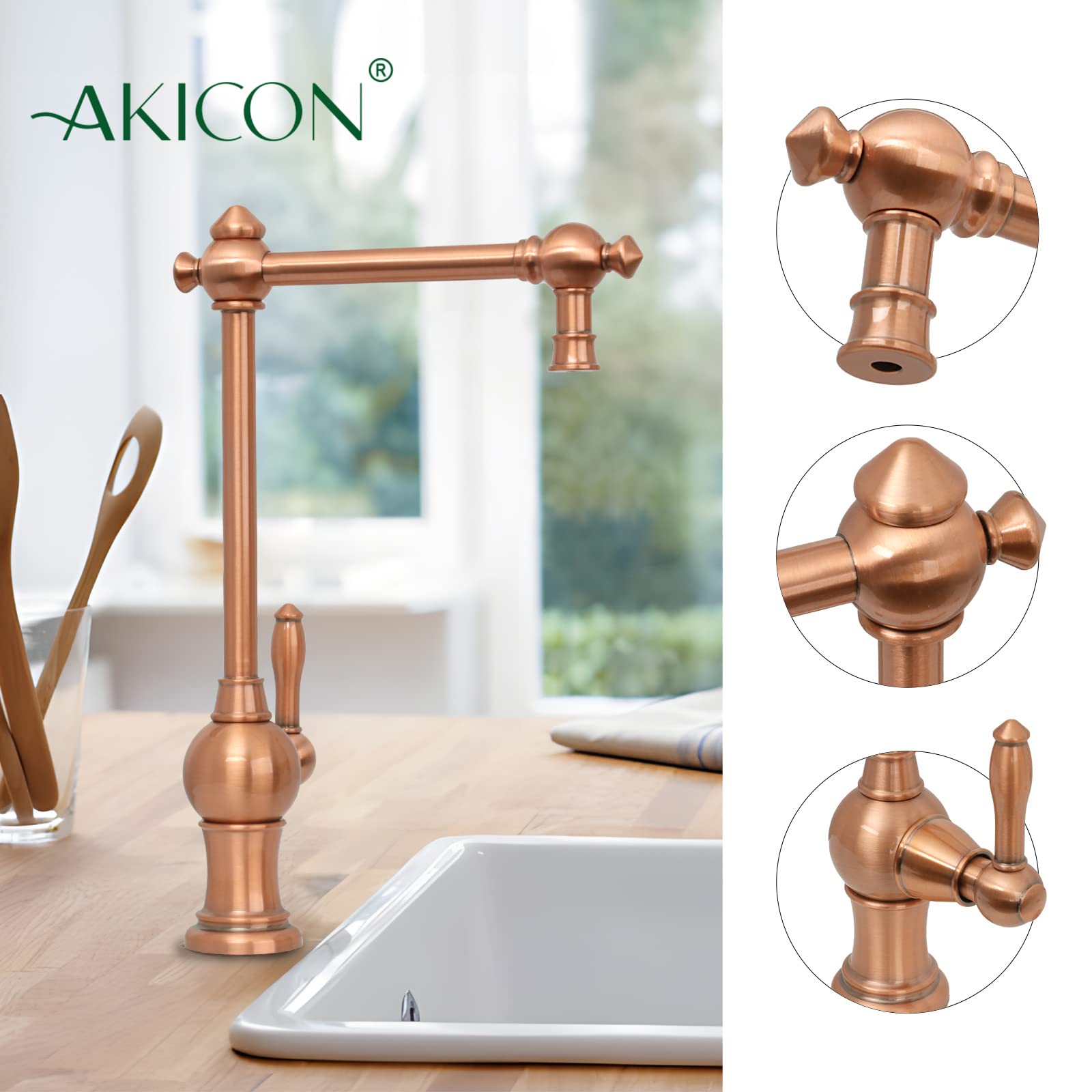 Akicon Single Handle Drinking Water Filter Faucet - Cold Water Purification System with Durable Copper Construction | Perfect for Kitchen Sink, RV, and Office Use