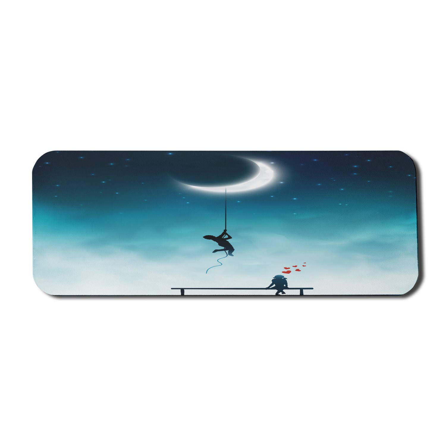 Ambesonne Fantasy Computer Mouse Pad - Boy Climbing to Moon & Girl on Bench Love Romance Art - Large 31