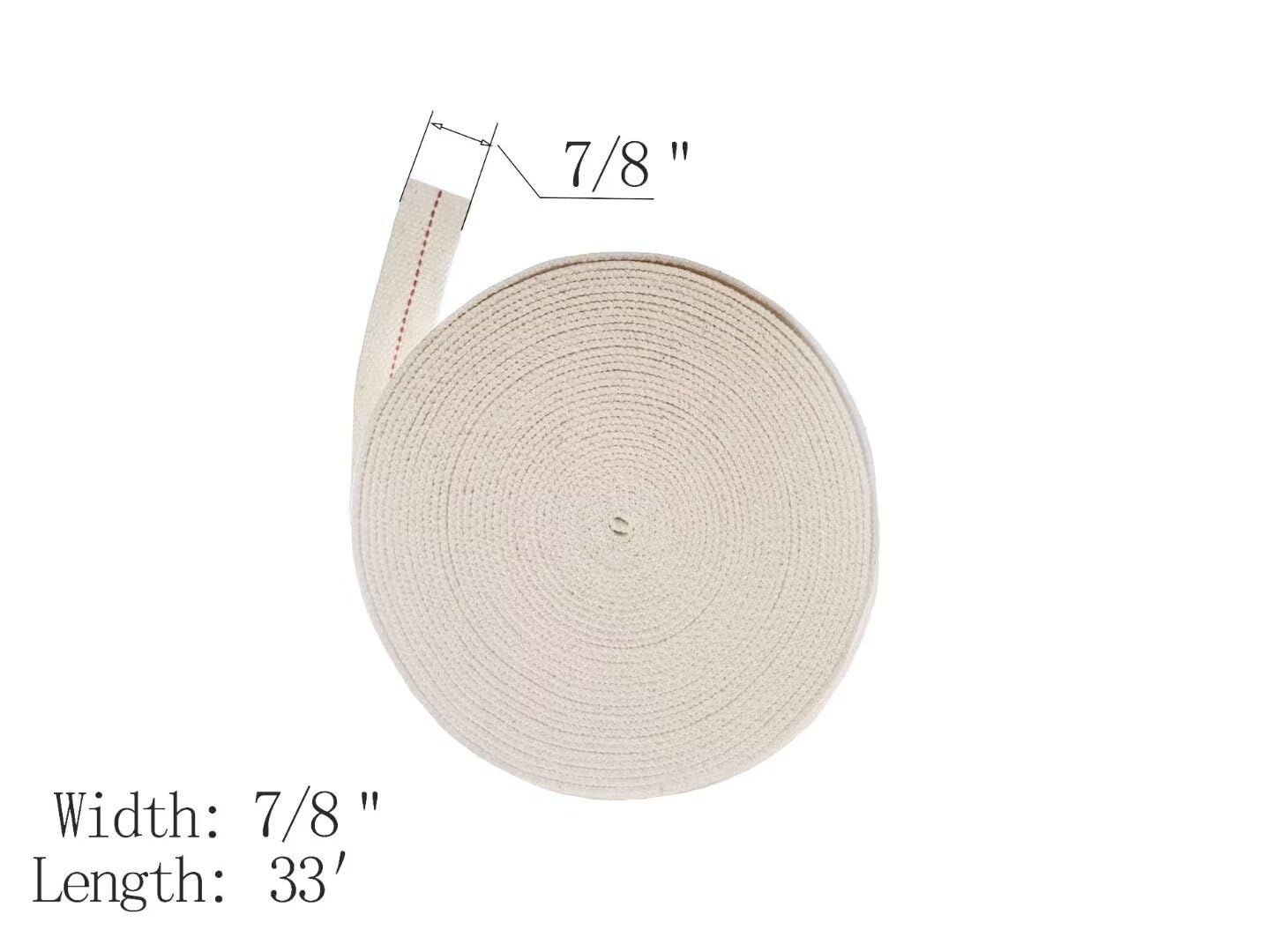 7/8 Inch Flat Cotton Oil Lamp Wick - 33ft Roll with Red Stitch for Hurricane Lamps, Kerosene Lanterns & Oil Burners - Perfect for Emergency Lighting, Camping & Outdoor Decor