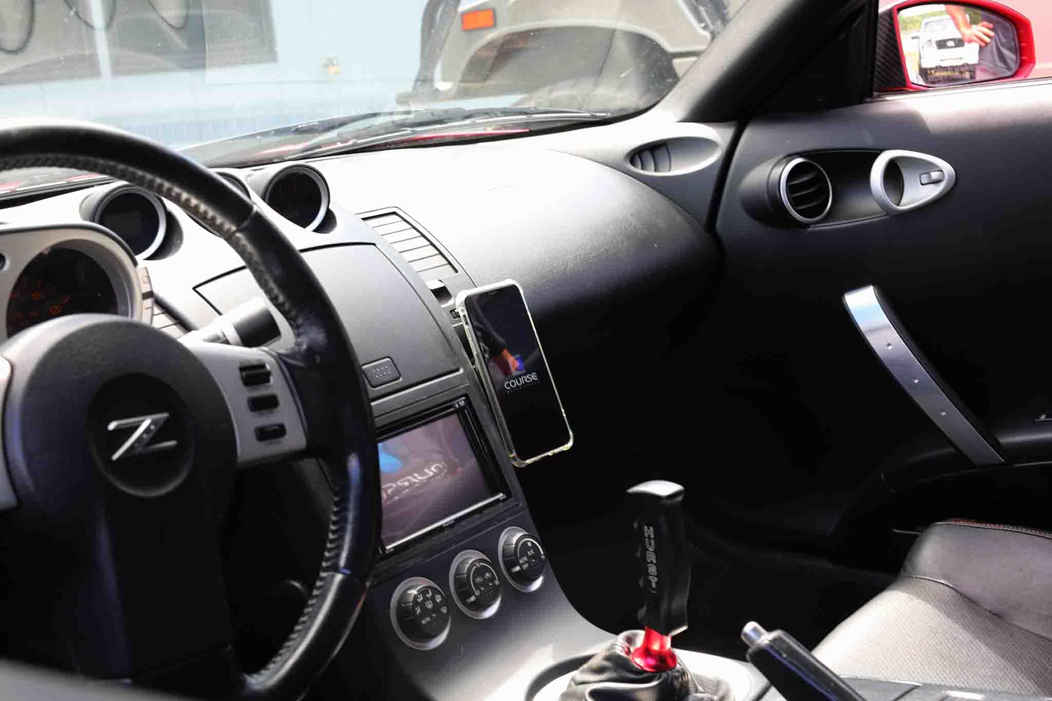 Course Motorsports Universal Phone Mount for Nissan 350Z (2002-2009) - Auto-Closing Charging Cradle (Tan) Right Side - Perfect for Hands-Free Navigation & Secure Driving