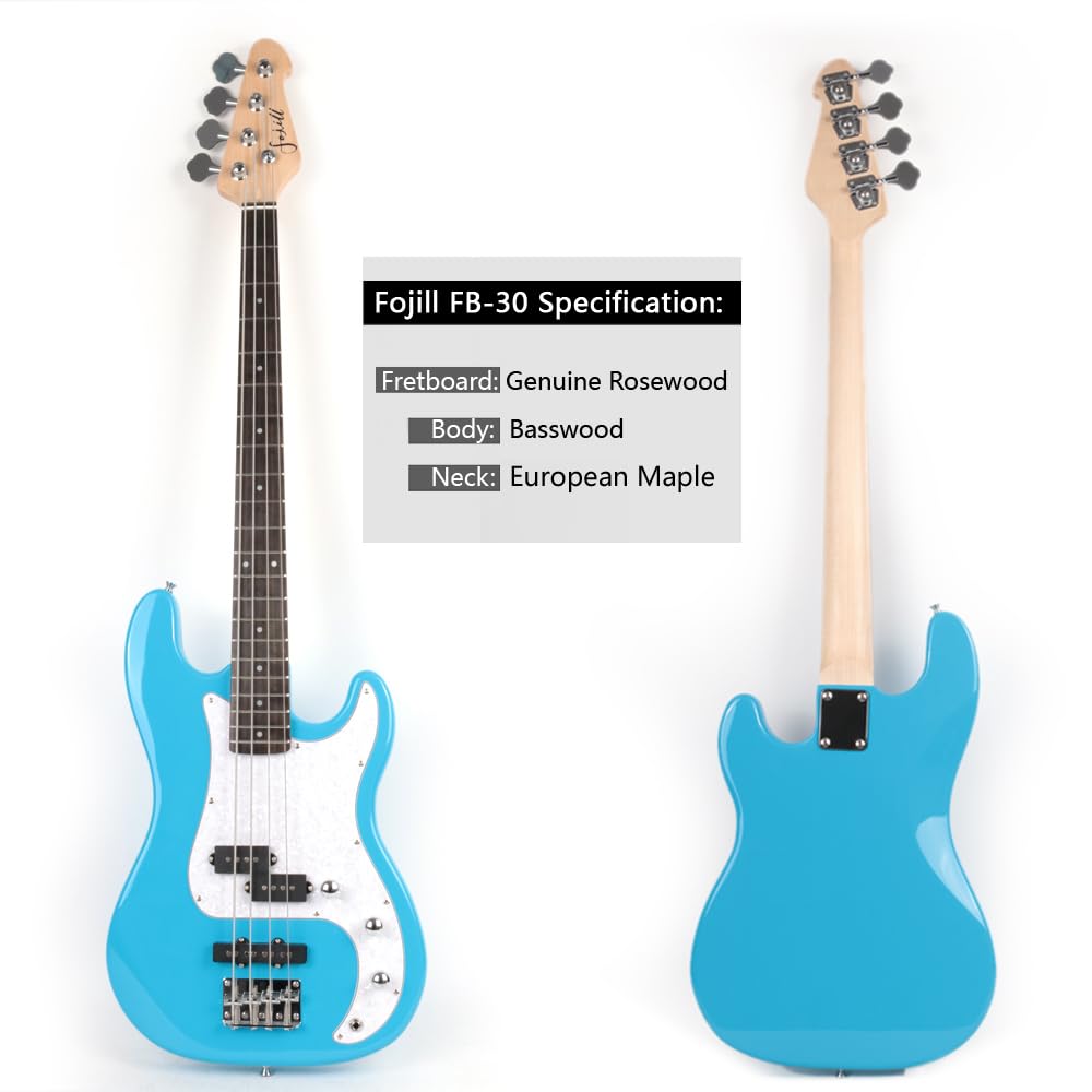 **4-String Full Size Electric Bass Guitar Starter Kit with 10W Amp, Gig Bag, Picks, Capo & Noise-Free Cable – Perfect for Beginners, Practice & Live Performances (Blue)**