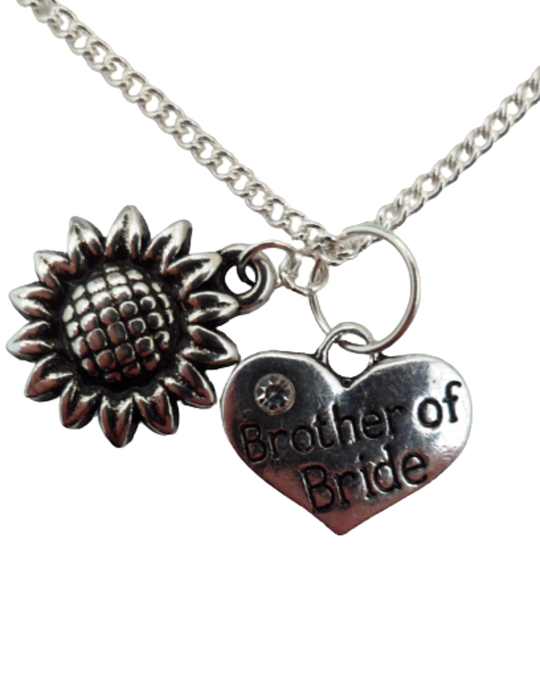 Sterling Silver Plated Heart Sunflower Charm Necklace for Bride - Elegant Jewelry Gift for Wedding, Anniversary & Special Occasions