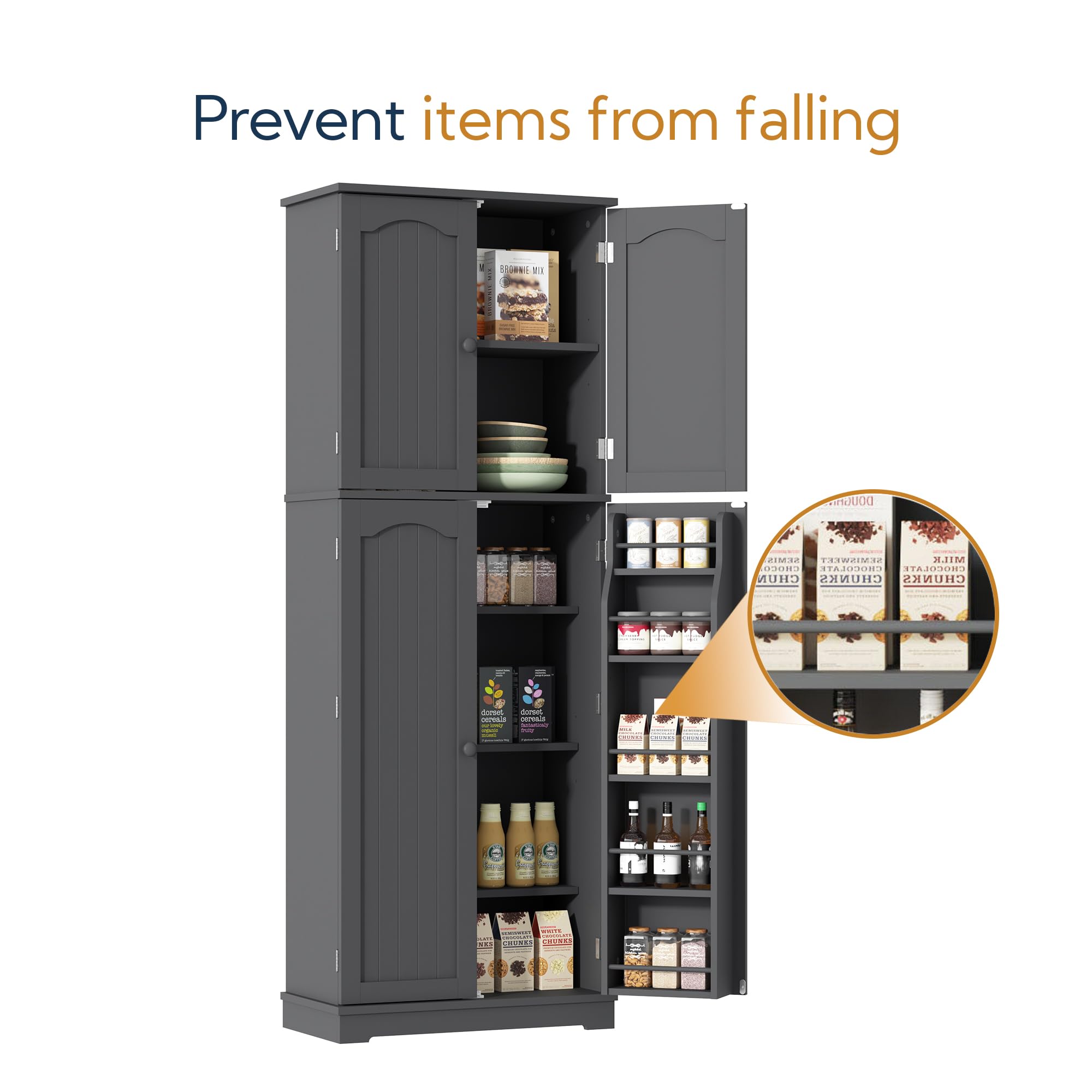 Yusong 64-Inch Tall Kitchen Pantry Cabinet with Doors & Adjustable Shelves - Free Standing Storage Organizer for Food, Dishes & Kitchen Supplies - Perfect for Kitchen, Dining Room & Living Room - Space-Saving Grey Cabinet