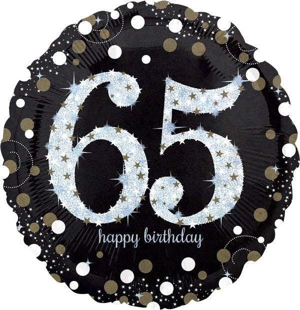 65th Birthday Sparkling Holographic Standard Foil Balloon - Perfect for Anniversary Celebrations, Graduation Parties & Special Events Decorations