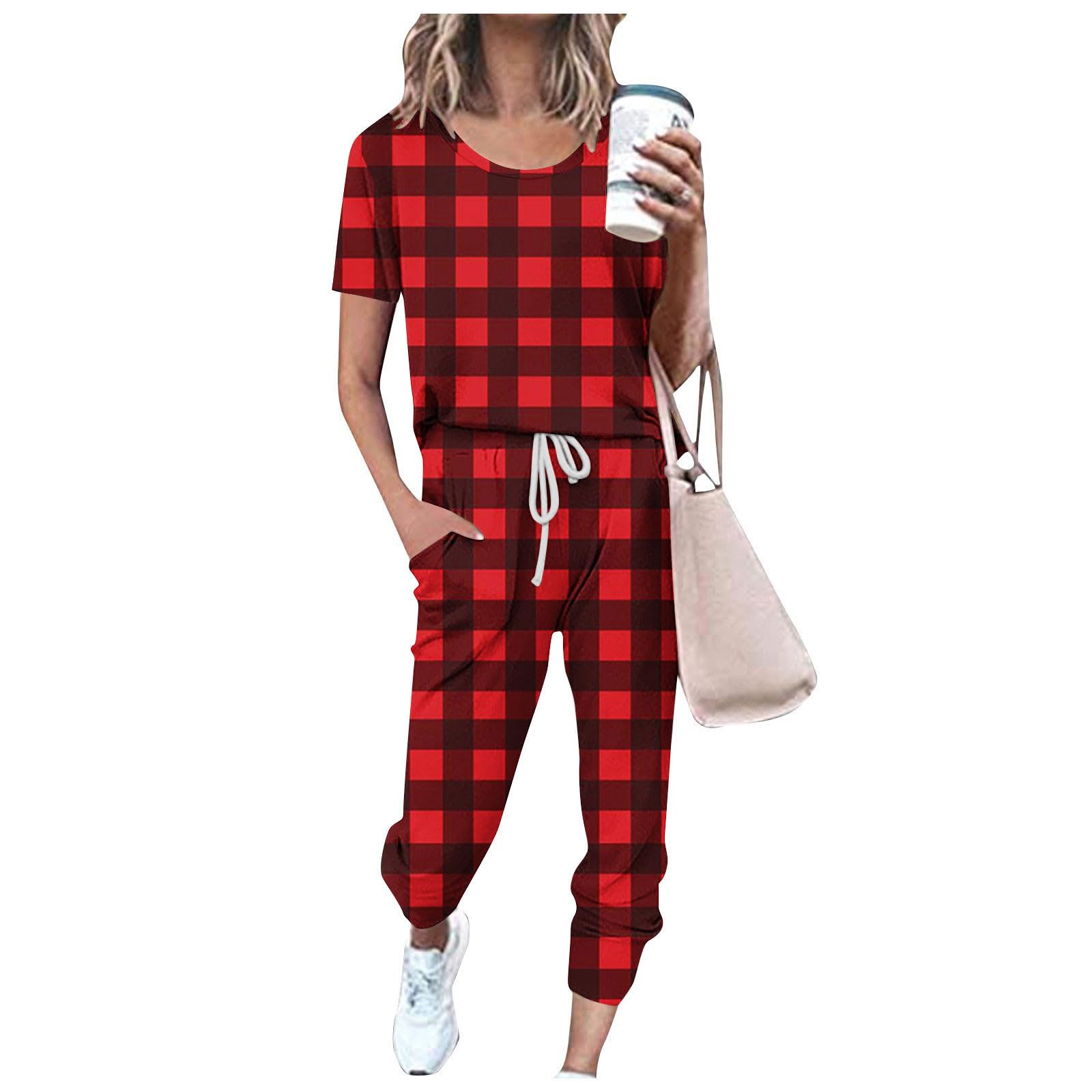 Women's 2-Piece Summer Outfit - Casual Short Sleeve Top & Lounge Pants Set for Travel