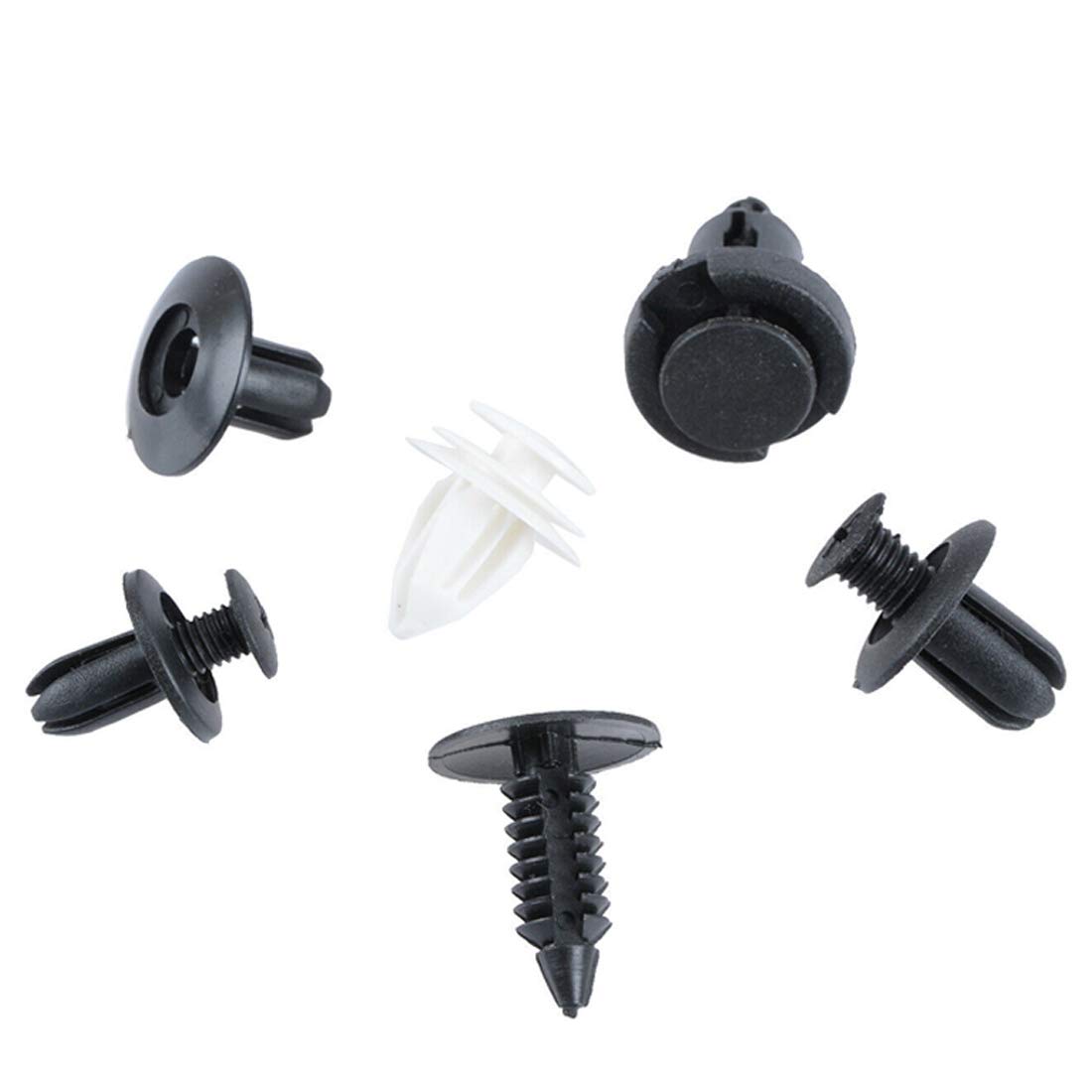 100pcs HE26 Car Bumper Retainer Clips - Nylon Fastener Rivet Kit (6mm/7.6mm/8mm/8.8mm) - Black Door Trim Panel & Bumper Push Rivet Clips for Auto Repair & Maintenance - Universal Fit for Most Vehicles