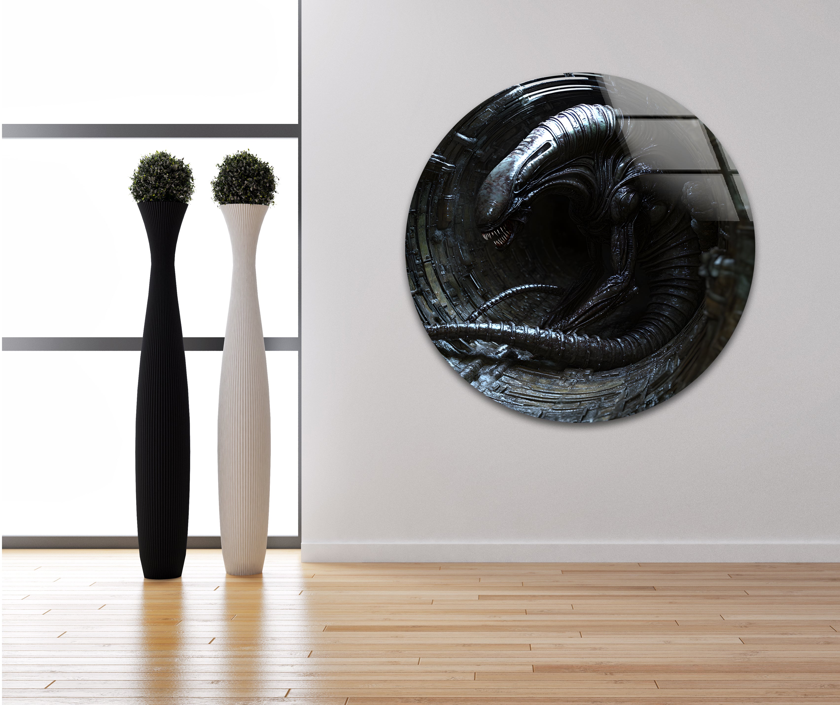 Black Alien Glass Wall Art - Modern Abstract Decor for Living Room, Bedroom & Office | Unique Handmade Glass Artwork for Home & Gifts